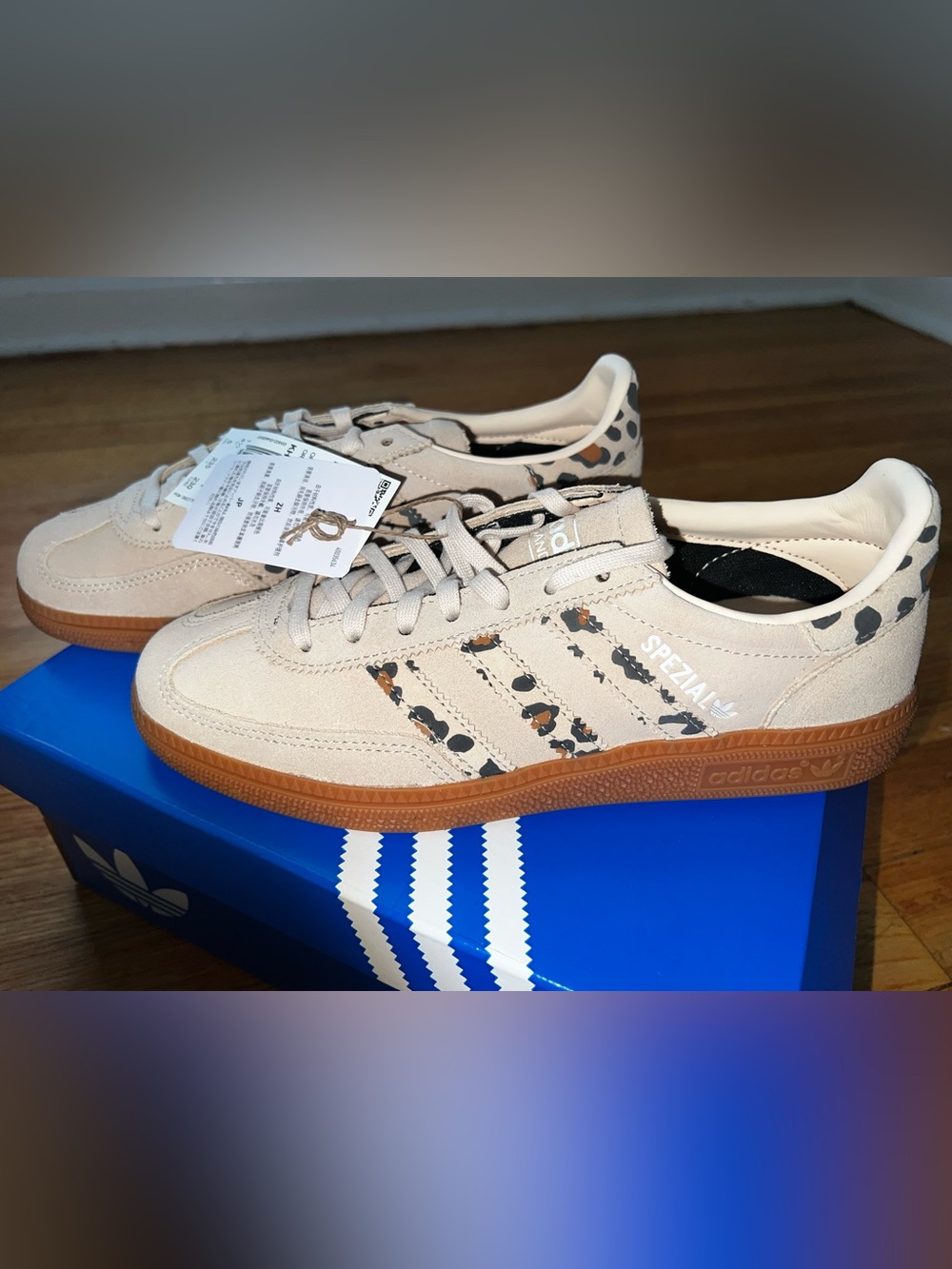 Adidas Spezial Kids Beige Suede Sneakers with Leopard Accents